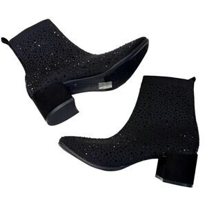 Kenneth Cole Reaction Ranya Rida Stretch Rhinestone Jewel Sock Booties 8 Black